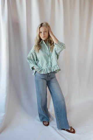 Kensington Top, Green Stripe - The Red Thread Boutique