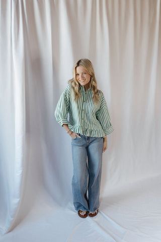Kensington Top, Green Stripe - The Red Thread Boutique