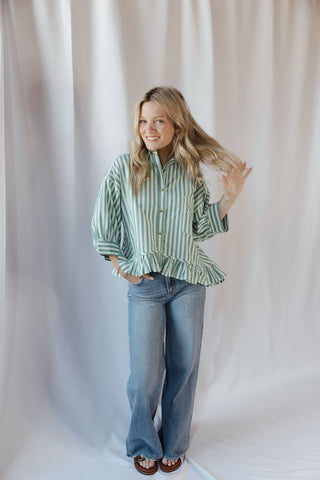 Kensington Top, Green Stripe - The Red Thread Boutique