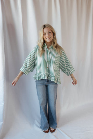Kensington Top, Green Stripe - The Red Thread Boutique