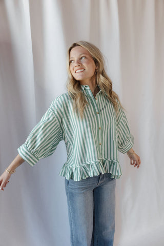 Kensington Top, Green Stripe - The Red Thread Boutique