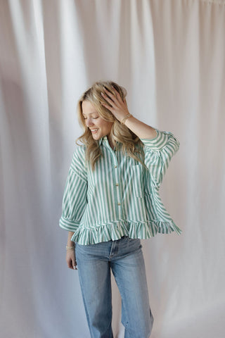 Kensington Top, Green Stripe - The Red Thread Boutique