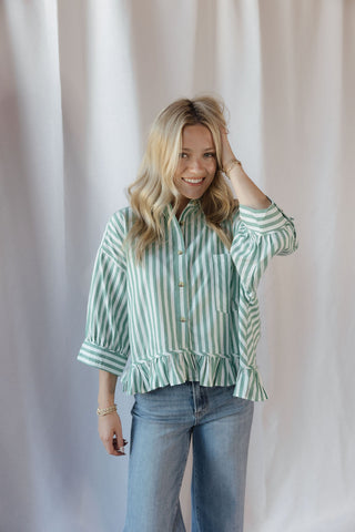 Kensington Top, Green Stripe - The Red Thread Boutique