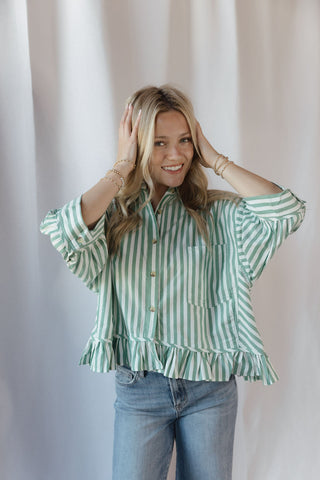 Kensington Top, Green Stripe - The Red Thread Boutique