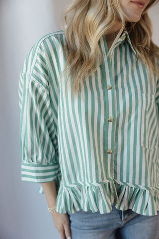 Kensington Top, Green Stripe - The Red Thread Boutique