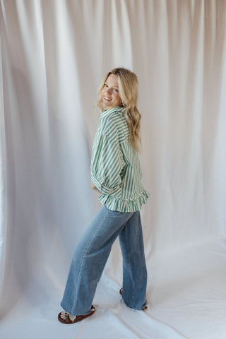 Kensington Top, Green Stripe - The Red Thread Boutique