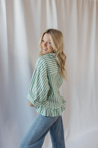 Kensington Top, Green Stripe - The Red Thread Boutique