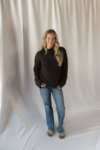 Molly Mock Neck Oversized Sweater, Brown - The Red Thread Boutique