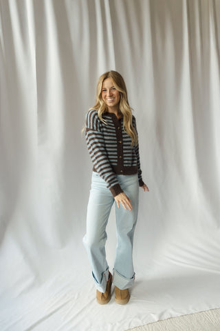 Kasyn Fuzzy Knit Cardigan, Chocolate Brown