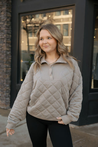 Quilted Snap Pullover, Stone Taupe *final sale* - The Red Thread Boutique
