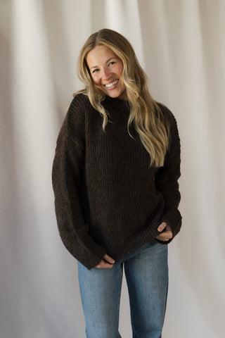 Molly Mock Neck Oversized Sweater, Brown - The Red Thread Boutique