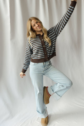 Kasyn Fuzzy Knit Cardigan, Chocolate Brown