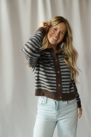 Kasyn Fuzzy Knit Cardigan, Chocolate Brown