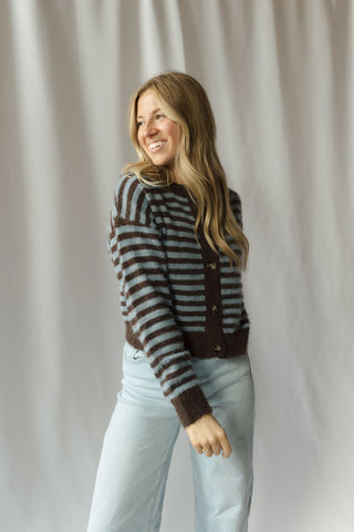 Kasyn Fuzzy Knit Cardigan, Chocolate Brown