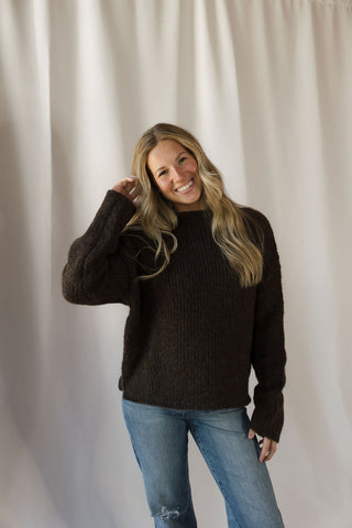 Molly Mock Neck Oversized Sweater, Brown - The Red Thread Boutique