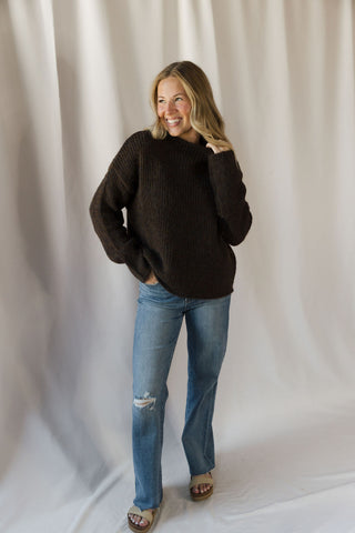 Molly Mock Neck Oversized Sweater, Brown - The Red Thread Boutique
