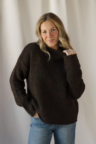 Molly Mock Neck Oversized Sweater, Brown - The Red Thread Boutique