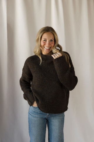Molly Mock Neck Oversized Sweater, Brown - The Red Thread Boutique
