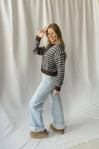 Kasyn Fuzzy Knit Cardigan, Chocolate Brown
