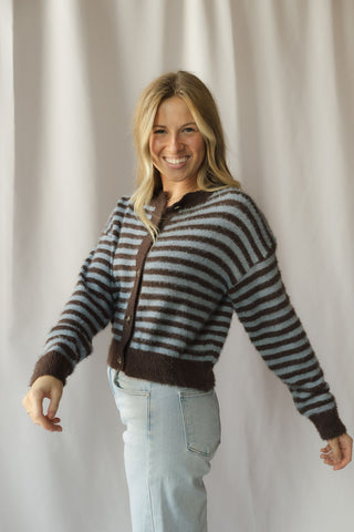 Kasyn Fuzzy Knit Cardigan, Chocolate Brown