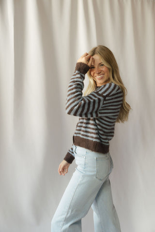 Kasyn Fuzzy Knit Cardigan, Chocolate Brown