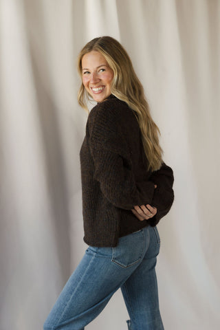 Molly Mock Neck Oversized Sweater, Brown - The Red Thread Boutique