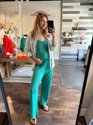 Z Supply Saturday's Stripe Shirt, Rainforest - The Red Thread Boutique