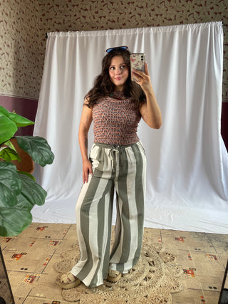 Olivia Olive Striped Pants - The Red Thread Boutique