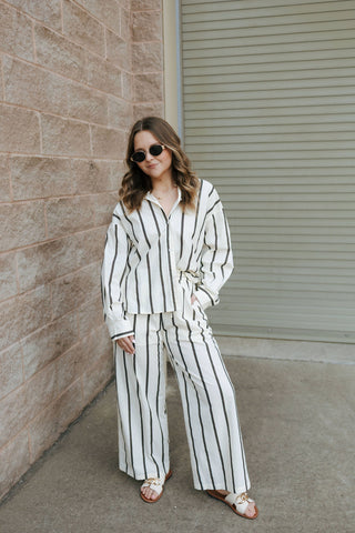 Stripe Straight Leg Pants, Black