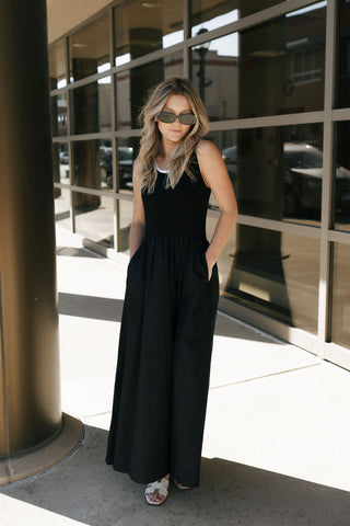Ribbed Woven Skirt Combo Dress, Black