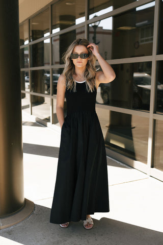 Ribbed Woven Skirt Combo Dress, Black