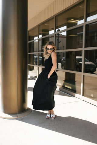 Ribbed Woven Skirt Combo Dress, Black