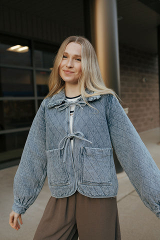 Quilted Tie Denim Jacket *final sale
