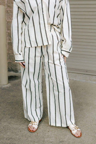 Stripe Straight Leg Pants, Black