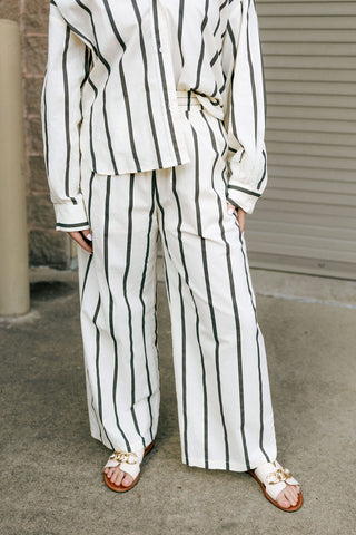 Stripe Straight Leg Pants, Black