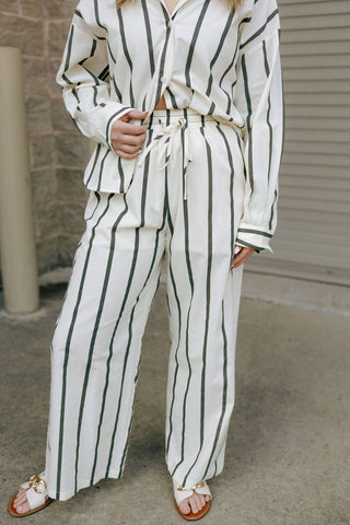 Stripe Straight Leg Pants, Black