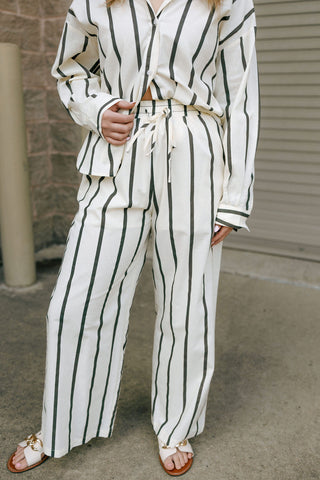 Stripe Straight Leg Pants, Black