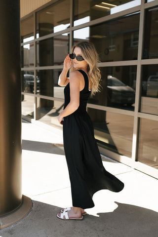 Ribbed Woven Skirt Combo Dress, Black