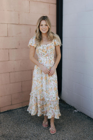Floral Ruffle Sleeve Dress, Yellow