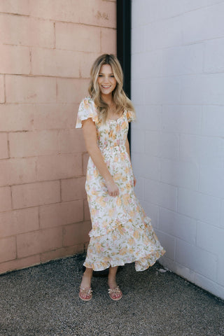 Floral Ruffle Sleeve Dress, Yellow