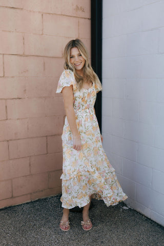 Floral Ruffle Sleeve Dress, Yellow