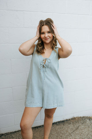 Tie Front Denim Romper