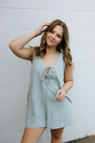 Tie Front Denim Romper