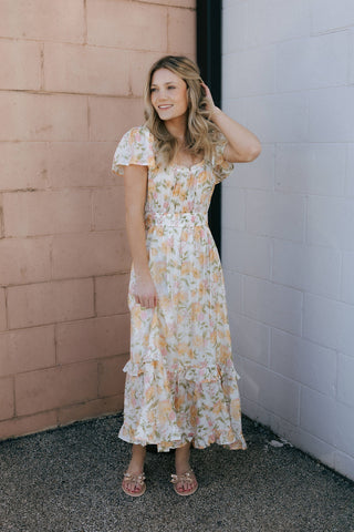 Floral Ruffle Sleeve Dress, Yellow