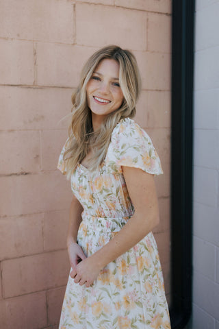 Floral Ruffle Sleeve Dress, Yellow