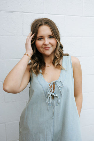 Tie Front Denim Romper