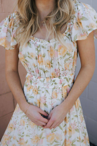 Floral Ruffle Sleeve Dress, Yellow