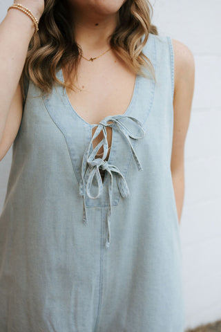 Tie Front Denim Romper