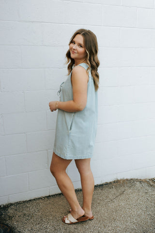 Tie Front Denim Romper