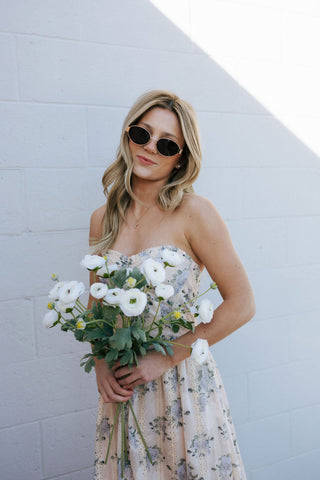 Lace Strapless Dress, Blush/Lavender